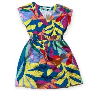 Marie Oliver Shift Dress 100% Silk Colorful Abstract Short Sleeve Size XS